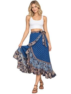 Christian Siriano Boho Wrap Skirt w/ Sash Patchwork Prints Paisley Floral
